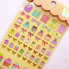 Present Stickers / Gift Box Sticker / Gold Foil Deco Stickers (1 Sheet) Birthday Party Supplies Card Embellishment Scrapbook Gift Wrap S397