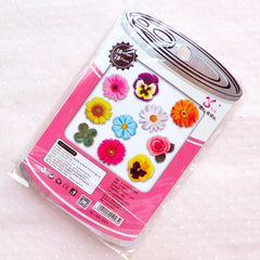 Assorted Flower Sticker Flakes / Photo Soup PVC Stickers / Floral Deco Stickers / Clear Flake Stickers / Seal Sticker (Around 70pcs) S409