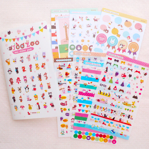 CLEARANCE Joo Zoo Deco Sticker Pack / Kawaii PVC Stickers / Cute Filofax Life Planner Diary Journal Organizer Erin Condren Sticker (8 Sheets) S410