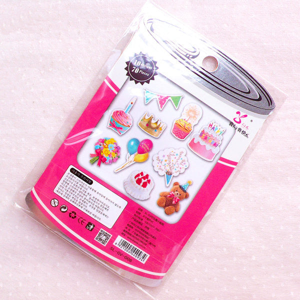 Birthday Party Flake Stickers / Photo Soup PVC Deco Stickers / Planner Stickers (Around 70pcs) Stationery Scrapbooking Card Making S401