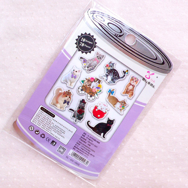Kitty Sticker Flakes / Photo Soup PVC Stickers / Kawaii Flake Stickers / Clear Deco Sticker (Around 70pcs) Cute Resin Cabochon Making S405