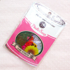 Assorted Flower Sticker Flakes / Photo Soup PVC Stickers / Floral Deco Stickers / Clear Flake Stickers / Seal Sticker (Around 70pcs) S409