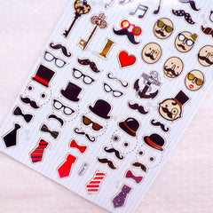 Gentlemen & Mustache Stickers with Gold Foil / Funny Deco Sticker (1 Sheet) Kawaii Stationery Home Decor Diary Filofax Calendar Sticker S422