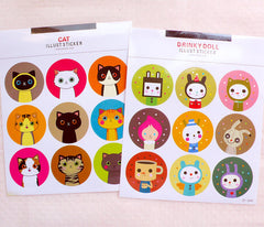 CLEARANCE Animal Seal Stickers (Drinky Doll & Cat / 2 Sheets) Etsy Product Packaging Supplies Kawaii Home Decor Favor Wrapping Gift Decoration S425
