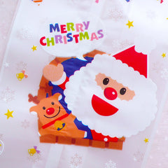 Long Santa Claus Cellophane Bags / Colorful Holiday Gift Bags / Merry Christmas Plastic Bags (10cm x 24cm / 20pcs) Cookie Treat Candy GB164