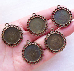 Bezel Tray with Filigree Border / 20mm Round Cameo Setting / Cabochon Holder (5pcs / Antique Bronze) Collage Sheet Photo Memory Pendant F325