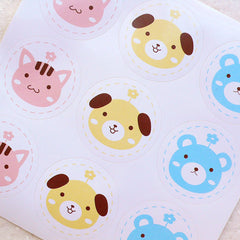 CLEARANCE Kawaii Animal Seal Stickers / Kitty Cat Sticker / Dog Puppy Sticker / Bear Sticker (9pcs / 41mm) Favor Gift Product Packaging Supplies S428