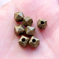 CLEARANCE Faceted Geometric Beads / Cube Bead (7pcs / 7mm x 7mm / Antique Bronze) Hexagon Bracelet Polygon Jewellery Spacer Loose Bead Slider CHM2382