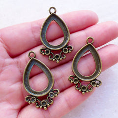 Teardrop Charms / Tear Drop Pendant / 16mm x 21mm Rhinestone Tray / Pear Setting (3pcs / Antique Bronze) Earrings Necklace Jewelry CHM2384