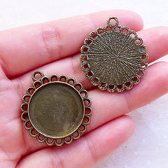 Bezel Tray with Filigree Border / 20mm Round Cameo Setting / Cabochon Holder (5pcs / Antique Bronze) Collage Sheet Photo Memory Pendant F325