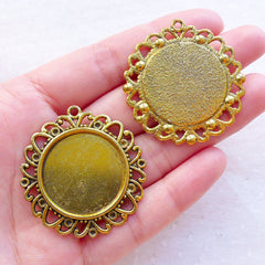Filigree Bezel Tray / 25mm Cameo Setting / 25mm Round Cabochon Tray / Collage Sheet Holder (2pcs / Antique Gold) Pendant Charm Blanks F327