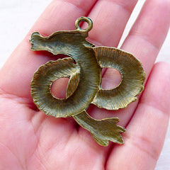 Big Chinese Dragon Charm Pendant (1 piece / 46mm x 37mm / Antique Bronze) Oriental Gothic Jewellery Legendary Creature Myth Fantasy CHM2389