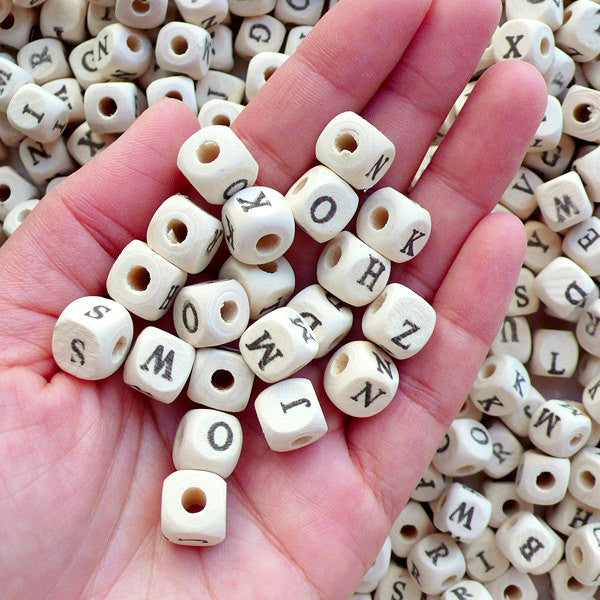 Wood Alphabet Beads / Large Wooden Square Cube (You Pick Letters or We, MiniatureSweet, Kawaii Resin Crafts, Decoden Cabochons Supplies