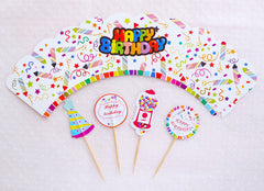 CLEARANCE Happy Birthday Cupcake Wrappers & Assorted Toppers (4 Sets / Colorful) Fairy Cake Patty Cake Cup Cake Decoration Bakery Packaging CUP36