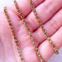 SS12 Rhinestones Chain (Gold Plated w/ Brown Rhinestones) (20cm Long) Bling Bling Decor Cell Phone Decoden Wedding Supplies Scrapbook A059