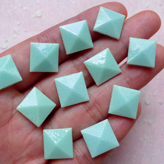 Square Pyramid Cabochons (10pcs / Blue Green / 12mm / Flat Back) Flatback Resin Rivet Scrapbooking Kawaii Cell Phone Deco Decoden CAB393