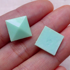 Square Pyramid Cabochons (10pcs / Blue Green / 12mm / Flat Back) Flatback Resin Rivet Scrapbooking Kawaii Cell Phone Deco Decoden CAB393