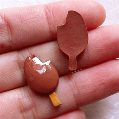 CLEARANCE Ice Cream Bar Cabochon / Miniature Chocolate Popsicle (2pcs / 12mm x 22mm / Flatback) Kawaii Decoden Sweets Deco Dessert Jewelry FCAB437
