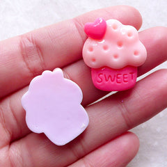 Pastel Cupcake Cabochon / Kawaii Resin Cabochon (2pcs / 21mm x 23mm / Flat Back) Fairy Kei Sweets Jewellery Making Decoden Pieces FCAB441