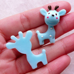 CLEARANCE Kawaii Animal Resin Cabochon / Giraffe Cabochons (2pcs / 27mm x 30mm / Blue / Flatback) Baby Hair Pin Making Cute Decoden Pieces CAB558