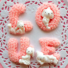 LOVE Cabochons with Kawaii Animal Bunny Rabbit (4pcs / Pink) Decoden Letter Alphabet Cabochon Valentines Day Decor Wedding Supplies CAB078