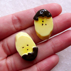 Kawaii Food Cabochon / Chocolate Dipped Banana Slice Cabochon / Decoden Fruit Cabochon (2pcs / 15mm x 25mm) Miniature Sweets Deco FCAB440