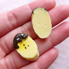 Kawaii Food Cabochon / Chocolate Dipped Banana Slice Cabochon / Decoden Fruit Cabochon (2pcs / 15mm x 25mm) Miniature Sweets Deco FCAB440