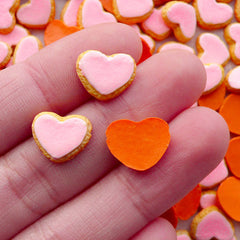 Miniature Dollhouse Food Cabochon / Heart Sugar Cookie Cabochon (3pcs / 12mm x 10mm / Pink) Mini Biscuit Sweets Deco Decoden Pieces FCAB216