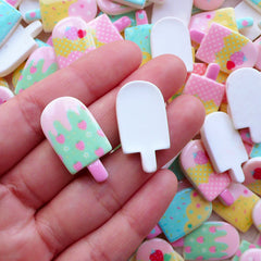 Kawaii Pastel Cabochon Popsicle Cabochon Ice Cream Cabochon (3pcs by Random / 15mm x 28mm) Hair Clip DIY Sweets Deco Decoden Piece FCAB459