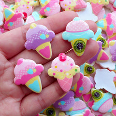 Pastel Ice Cream Cabochons (3pcs by Random / 23mm x 28mm / Flatback) Kawaii Scrapbooking Planner Clip Making Fairy Kei Jewellery FCAB455