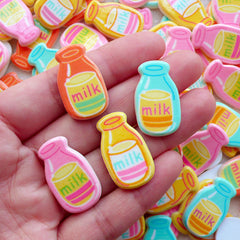 Milk Bottle Cabochons (3pcs by Random / 15mm x 26mm / Flat Back) Scrapbooking Mixed Media Art Baby Hair Bow Centers Table Scatter FCAB457