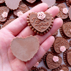 Doll Food Cabochon / Miniature Chocolate Cake Cabochon / I Love You Heart Cake (2pcs / 36mm x 32mm) Wedding Valentines Day Decor FCAB458