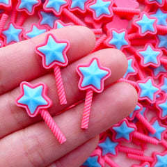 Star Magic Wand Cabochon / Fairy Kei Star Rod Cabochon (3pcs / 12mm x 25mm / Pink & Blue / Flatback) Kawaii Princess Decoden Pieces CAB570