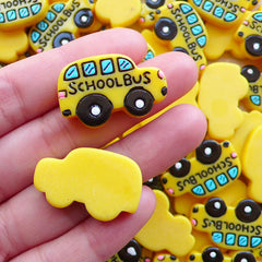 CLEARANCE Resin Cabochon / Yellow School Bus Cabochons (2pcs / 28mm x 18mm) Back to School Scrapbook Preschooler Jewelry Planner Clip Making CAB567