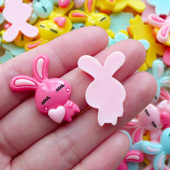 Kawaii Rabbit Cabochon / Easter Bunny Cabochon (3pcs by Random / 18mm x 26mm / Flatback) Decora Kei Decoden Animal Embellishment CAB568