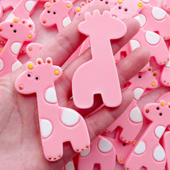 Large Giraffe Cabochons / Resin Animal Cabochon (2pcs / 38mm x 66mm / Pink / Flat Back) Big Decoden Pieces Baby Shower Decoration CAB572