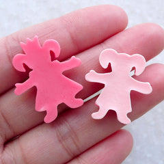 Pink Girl Cabochons (2pcs / 21mm & 23mm / Flat Back) Baby Hair Bow Centers Scrapbook Toddler Jewelry Baby Shower Decor Table Scatter CAB574