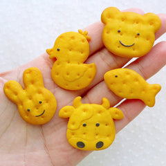 Animal Biscuit Cabochons (5pcs / 26-38mm / Fish Duck Bear Rabbit Cow) Kawaii Phone Case Sweets Deco Fake Food Jewelry Decoden Piece FCAB464