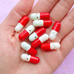 Message Pill Cabochons / Kawaii Pill Capsule with Blank Letter Paper (10pcs / 21mm / Red) Secret Note Happy Wishing Message in a Pill CAB579