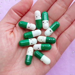 Wish Pill Cabochons / Fake Pill Capsule with Blank Paper Note (10pcs / 21mm / Dark Green) Kawaii Gift Happy Wish Letter Scrapbook CAB581