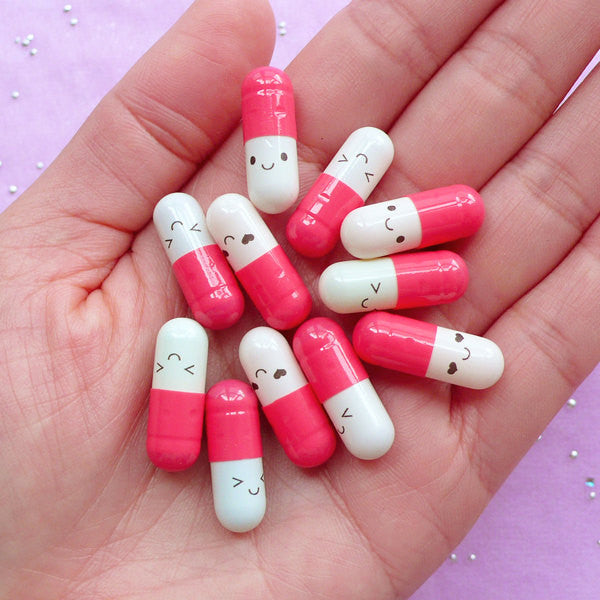 Wish Letter Pill Cabochons / Secret Pills / Happy Message Pill Capsule with Blank Paper (10pcs / 21mm / Coral Pink) Kawaii Gift Notes CAB588