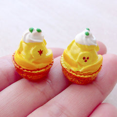 Miniature French Dessert / Dollhouse Banana & Peach Cake Cabochon (2pcs / 16mm x 20mm) Fake Sweets Jewelry Kawaii Decoden Phone Case FCAB473