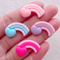 Pastel Rainbow & Heart Cabochon / Shooting Rainbow Cabochon (4pcs / 23mm x 14mm) Fairy Kei Jewelry Kawaii Phone Case Decoden Pieces CAB594