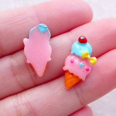 Cute Cabochons / Tiny Ice Cream Cabochon (2pcs / 9mm x 18mm / Flatback) Fairy Kei Jewelry Kawaii Decoden Pieces Stud Earrings Making FCAB484