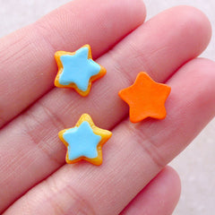 Doll Food Cabochon / Star Sugar Cookie Cabochon (3pcs / 10mm / Blue) Miniature Sweets Dollhouse Biscuit Fake Toppings Stud Earrings FCAB485