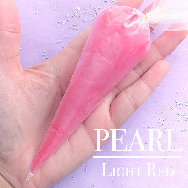 Kawaii Deco Cream with Pearlescence Effect | Fake Whipped Cream for Decoden | Faux Food Craft | Phone Case Sweet Deco (50g / Light Red)