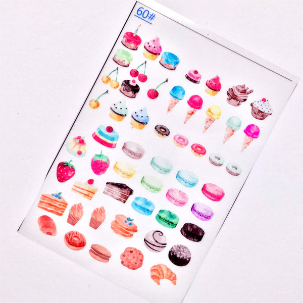 Kawaii Dessert Clear Film Sheet | Ice Cream Cupcake Donut Macaron Cake Sweets | Resin Inclusions | UV Resin Craft Supplies