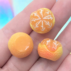 Dollhouse Miniature Orange Cabochons | 3D Fruit Embellishments | Fake Food Jewellery DIY | Kawaii Decoden Supplies (3 pcs / 16mm x 13mm)