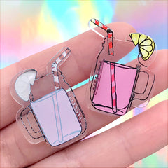 Mason Jar Cocktail Acrylic Cabochon | Summer Drink Embellishments | Kawaii Decoden Supplies (2 pcs / 27mm x 31mm)