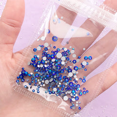 Royal Blue Glass Rhinestones in Various Sizes | Assorted Round Faceted Crystal | Sparkle Embellishments (AB Dark Blue / SS4 to SS20 / Around 300 pcs)